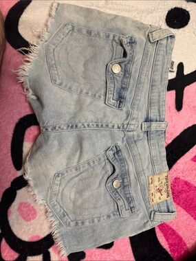True Religion Light Wash Denim Boot Cut Shorts